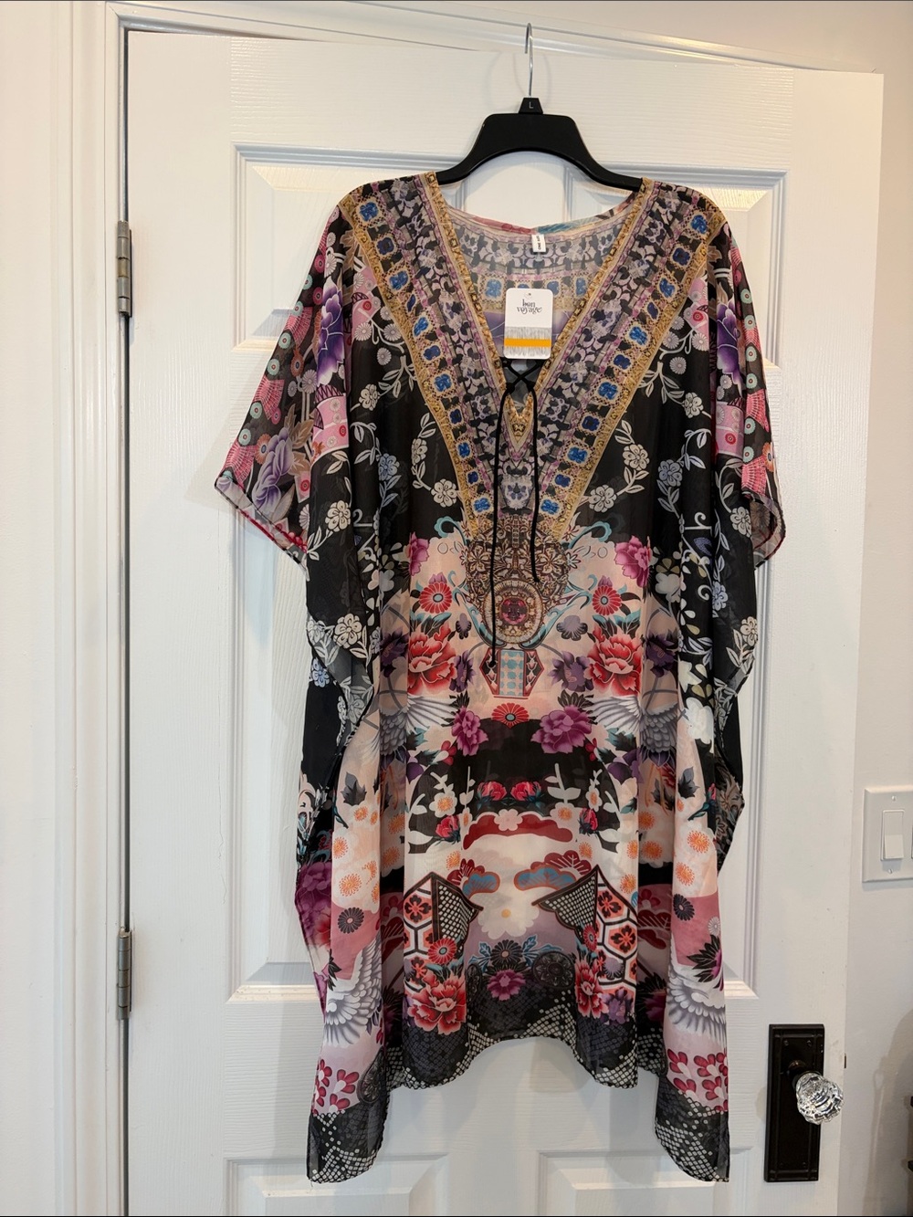 NEWT Colorful Floral Boho Tunic with Embellished Neckline
